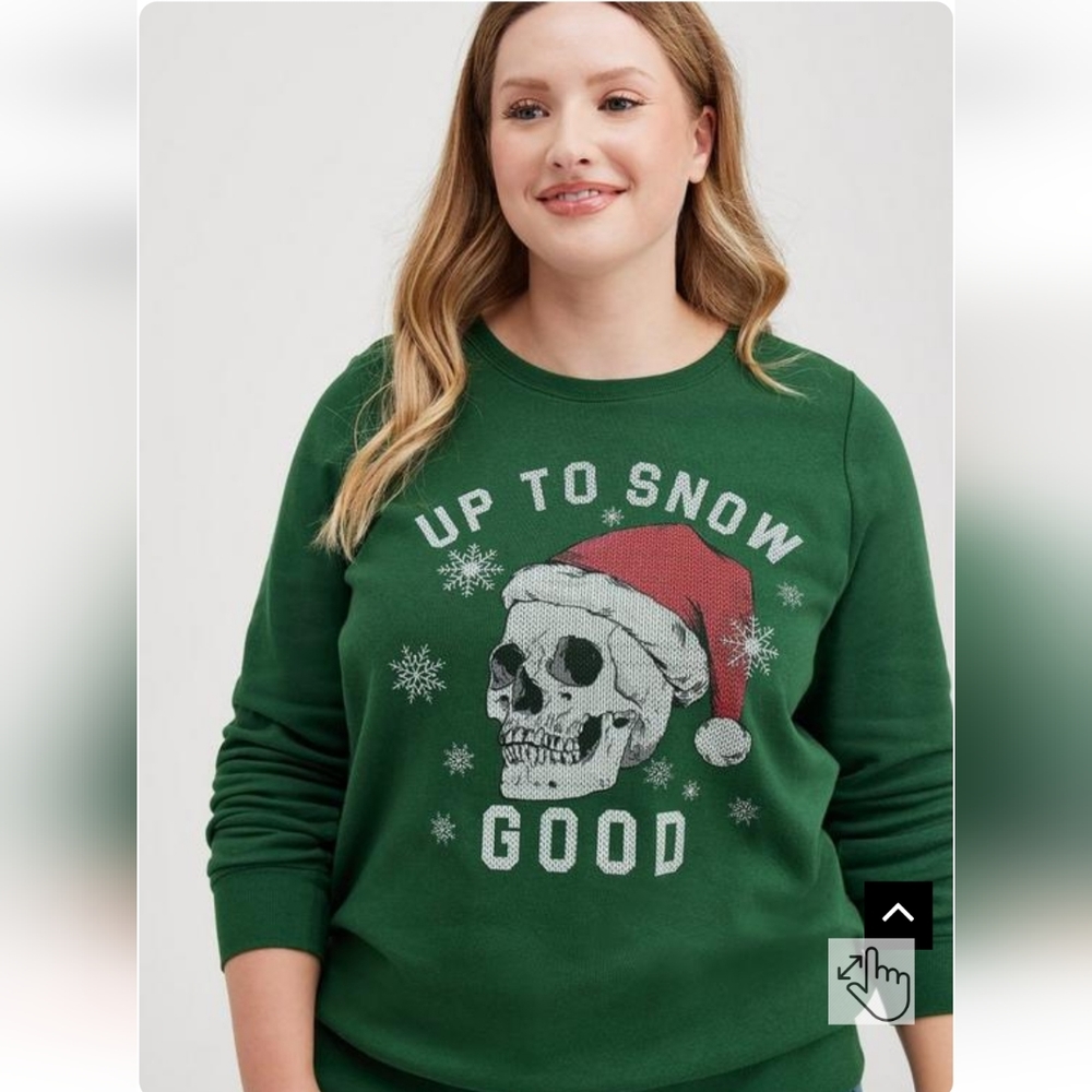 NWT Torrid 0x Up To Snow Good Sweatshirt - Cozy Fleece Skull Snow Green
